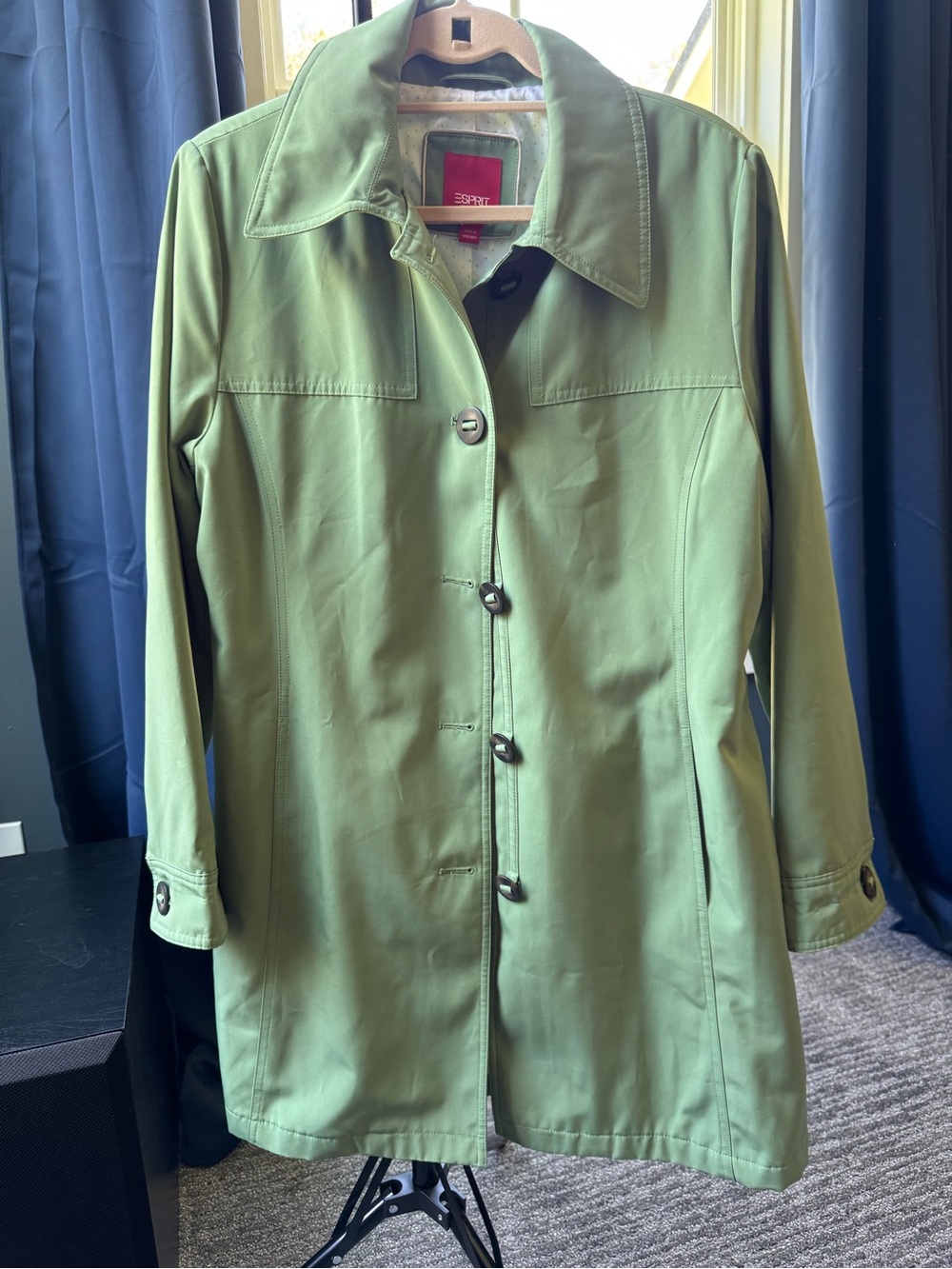 Esprit Vintage Spring Green Button-Front Trench Coat Jacket Size Large